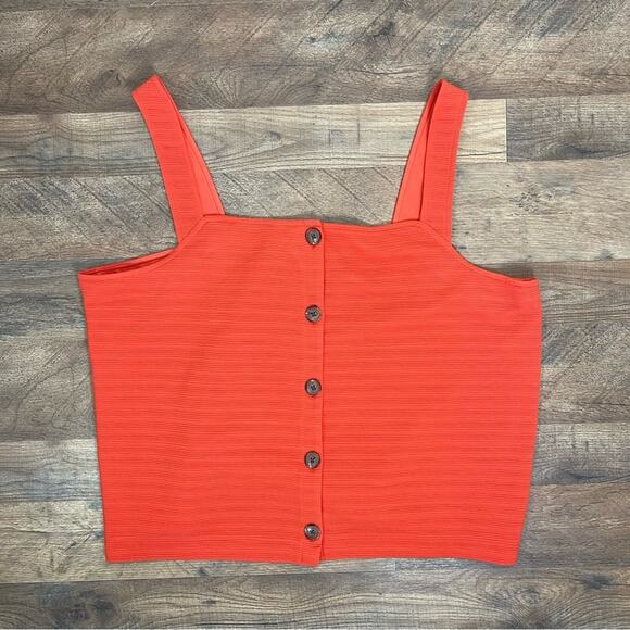 J Crew orange ribbed button stretchy tank preppy top 2X - Picture 2 of 8